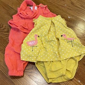 Play set. One overall and one skirted onesie. 0-3mo.